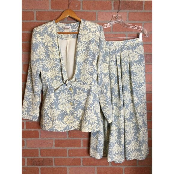 Vintage That's Me Women's Jacket Size 9/10 and Skirt Size 11/12 Set Floral Blue - Picture 1 of 14